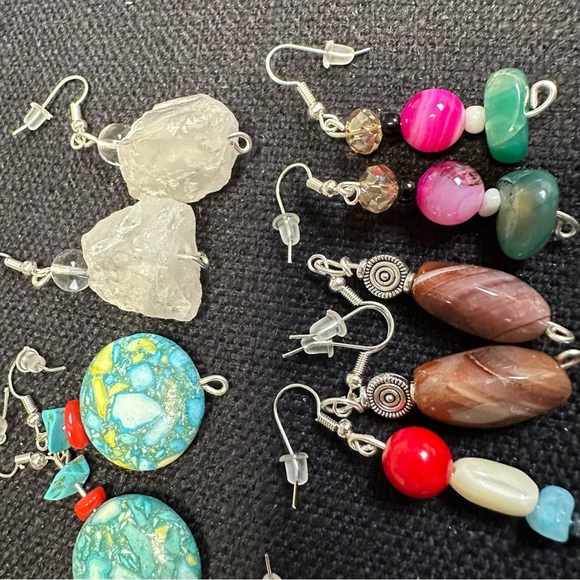 New Earrings Lot Of 8 Handmade Stones Beads Glass And Acrylic Wire Wrapped 5538 - Picture 10 of 15